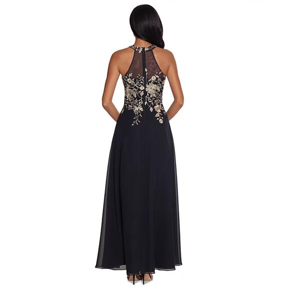 Betsy & Adam Black and Gold Embroidered Gown - Picture 2 of 8